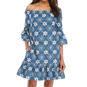 ECI New York | Embroidered chambray dress